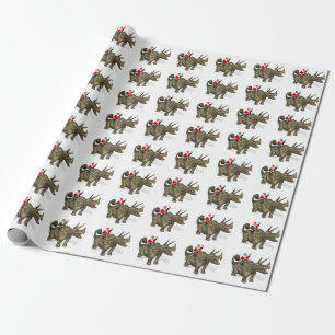 Papier Cadeau Jolly Santa Claus À cheval Sur Tricératops
