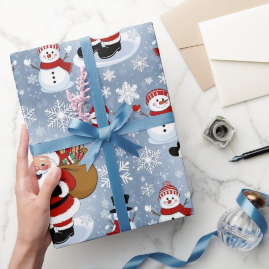 Papier Cadeau Jolly Santa Claus et Snowmen Motif de Noël (Cadeaux)