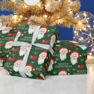 Papier Cadeau Jolly Santa Claus Joyeux Noël Vert foncé