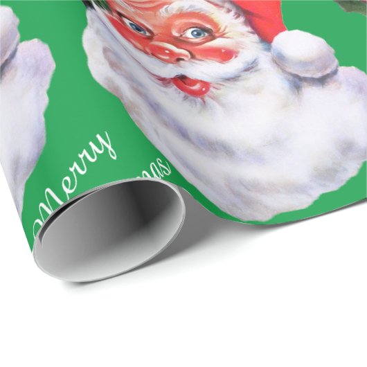 Papier Cadeau Jolly Santa Claus Personnaliser Nom Texte Noël (Coin rond)