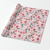Papier Cadeau Jote Père Noël Snowman Étoiles rose Motif Noël (Déroulé)
