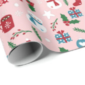 Papier Cadeau Jote Père Noël Snowman Étoiles rose Motif Noël (Coin rond)