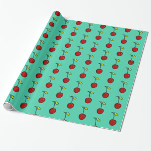 Papier Cadeau Jote Red Cherries Green Arrière - plan Envelopper