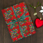 Papier Cadeau Jote rétro vintage vert feuilles vacances