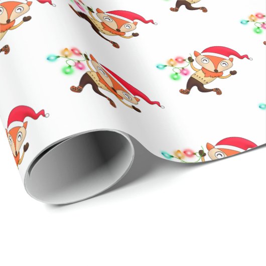 Papier Cadeau Jote Santa Chapeau Noël Renard Papier d'enveloppem (Coin rond)