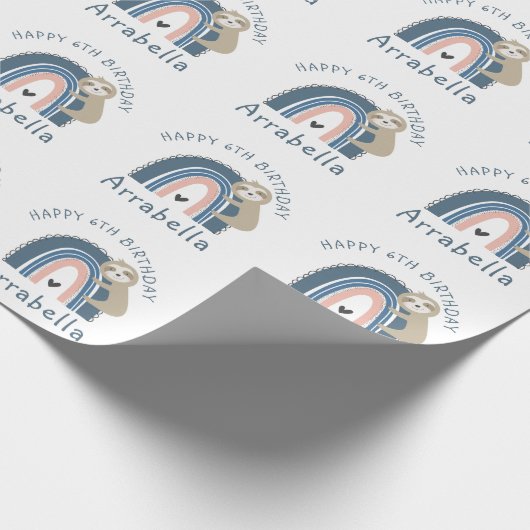 Papier Cadeau Jote Sloth Rainbow Girl 6e anniversaire (Coin)