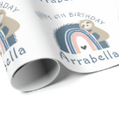 Papier Cadeau Jote Sloth Rainbow Girl 6e anniversaire (Coin rond)