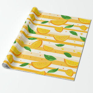 Papier Cadeau Jouer Motif de tranche orange avec Feuilles verts