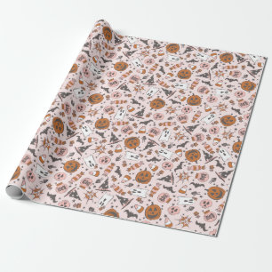 Papier Cadeau Jouer rose Halloween Ghosts Motif Citrouille