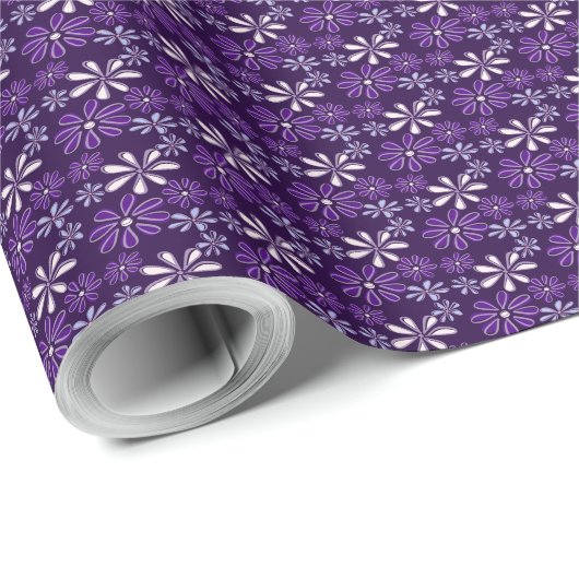 Papier Cadeau Jouer Violet violet Doodle Floral (Coin rond)