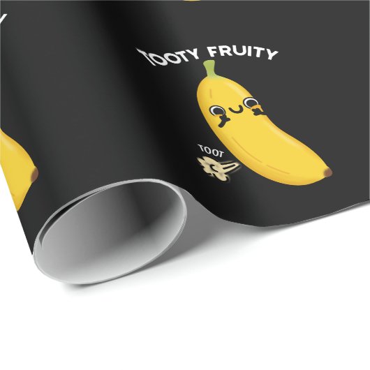 Papier Cadeau Jouet Fruity Funky Banana Fruit Pun Dark BG (Coin rond)