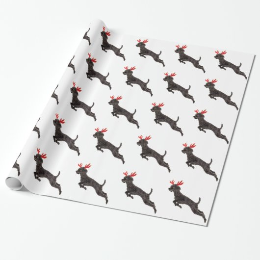Papier Cadeau Jouet noir de Noël Caniche de caniche d'Antlers (Déroulé)