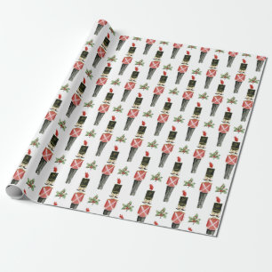 Papier Cadeau Jouet Soldat Holly Aquarelle Rouge Noël