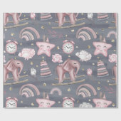 PAPIER CADEAU JOUETS DE FILLES DE BÉBÉ ROSE & GRIS COEUR FLEURS (Plat)