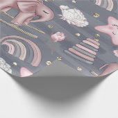 PAPIER CADEAU JOUETS DE FILLES DE BÉBÉ ROSE & GRIS COEUR FLEURS (Coin)