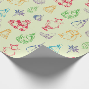 Papier Cadeau Jouets de Noël colorés de style vintage dessinés m