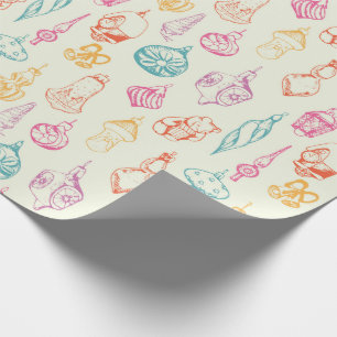 Papier Cadeau Jouets de Noël colorés dessinés à la main