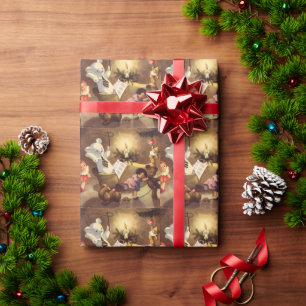 Papier Cadeau Jouets de Noël vintage, poupées dansantes, ours en