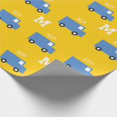 Papier Cadeau Jouets Garçons Transport Camion bleu Monogramme An (Coin)