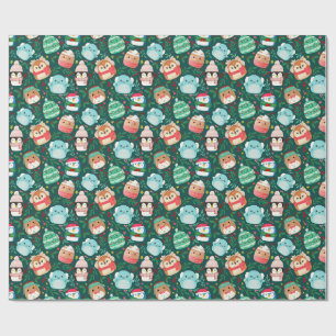 Papier Cadeau Jouets moelleux de Noël en aquarelle