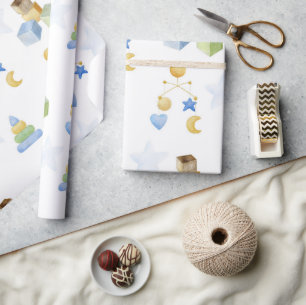 Papier Cadeau Jouets Motif d'aquarelle pour bébés mignons Baby s