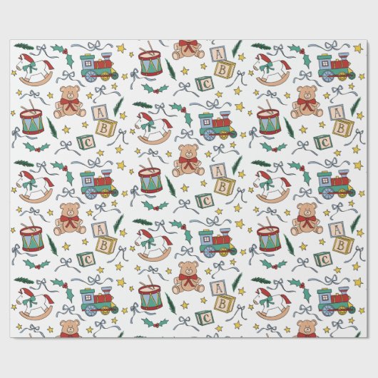 Papier Cadeau Jouets nostalgiques classiques de Noël Toyland (Plat)