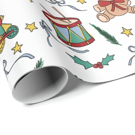 Papier Cadeau Jouets nostalgiques classiques de Noël Toyland (Coin rond)