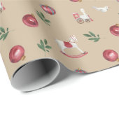 Papier Cadeau Jouets, Ornements, Doves Tan (Coin rond)