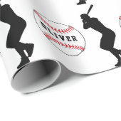 Papier Cadeau Joueur de baseball Ball Nom Enfants Anniversaire (Coin rond)