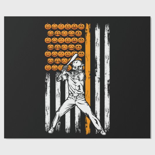 Papier Cadeau Joueur de baseball fan cadeau Skeleton Halloween (Plat)