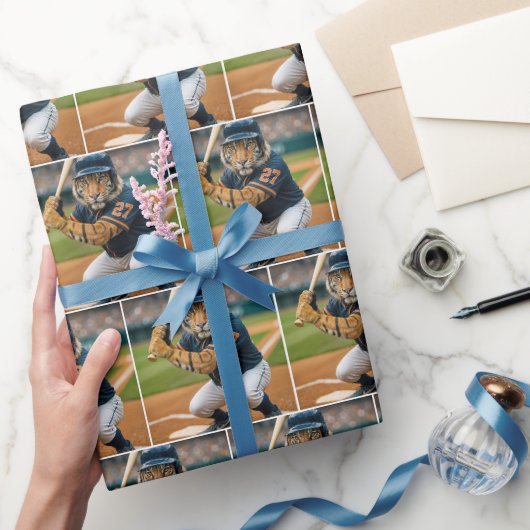 Papier Cadeau Joueur de baseball Tigre #27 à la batte (Cadeaux)