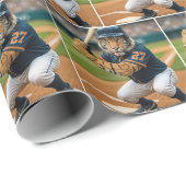 Papier Cadeau Joueur de baseball Tigre #27 à la batte (Coin rond)