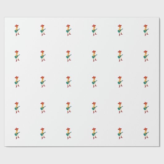 Papier Cadeau Joueur de guitare squelette festif (Plat)