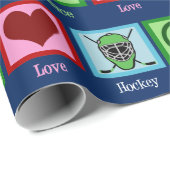 Papier Cadeau Joueur de hockey Peace Love Anniversaire (Coin rond)