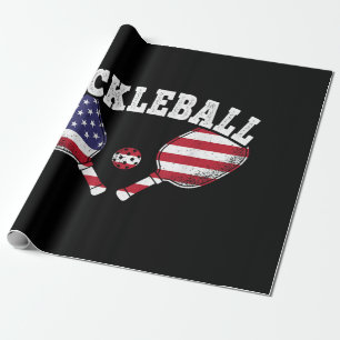 Papier Cadeau Joueur de pickleball avec drapeau américain Amour