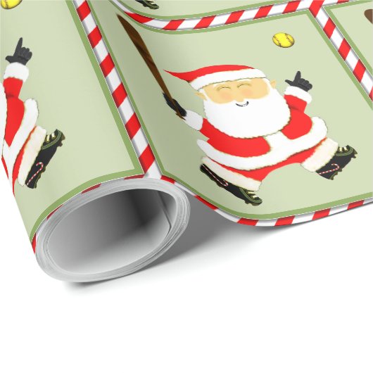 Papier Cadeau Joueur de softball Noël (Coin rond)
