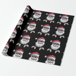 Papier Cadeau Joueur Noël Père Noël Face Jeux Vidéos Jeu Garçons