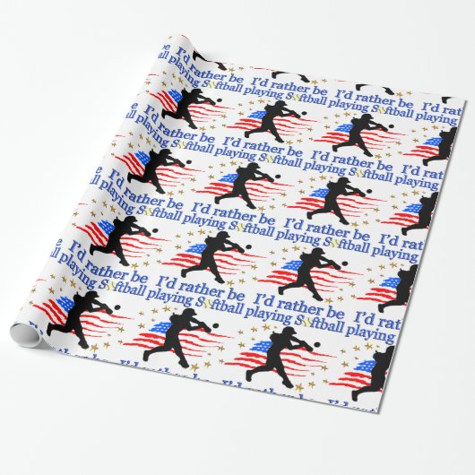 PAPIER CADEAU JOUEUSE DE SOFTBALL USA AIME LE DESIGN DE SOFTBALL (Déroulé)