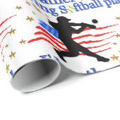 PAPIER CADEAU JOUEUSE DE SOFTBALL USA AIME LE DESIGN DE SOFTBALL (Coin rond)