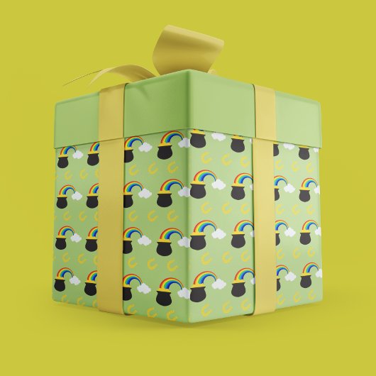 Papier Cadeau Joueuse St. Patrick’s Day Pot of Gold & Rainbow