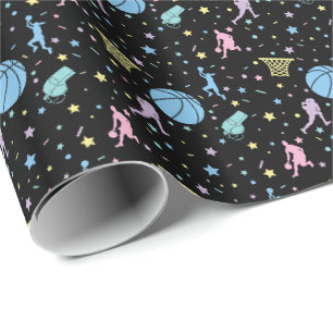 Papier Cadeau Joueuses de basket-ball - Motif d'étoiles