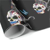 Papier Cadeau Jour De La Morte Chat Crâne Sucre Et Papillon (Coin rond)