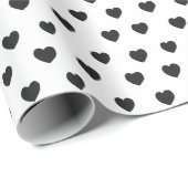 Papier Cadeau Jour des Valentines des Coeurs Noirs et Blancs (Coin rond)