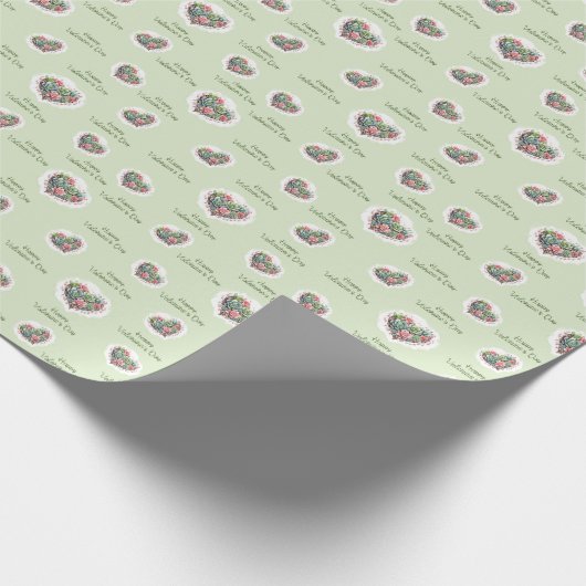 Papier Cadeau Jour des Valentines du Coeur Succulent Vert mou (Coin)