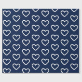 Papier Cadeau Jour des Valentines Modernes Bleu Coeurs Blancs Mo (Plat)