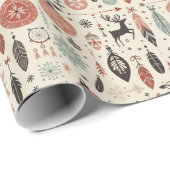 Papier Cadeau Jour d'hiver en Whimsical Folk Reindeer & Feather (Coin rond)
