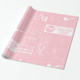 Papier Cadeau journal antique français rose victorien