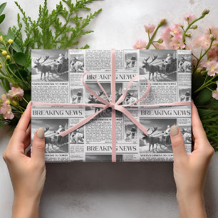 Papier Cadeau Journal de Noël de l'ours du Père Noël en direct C