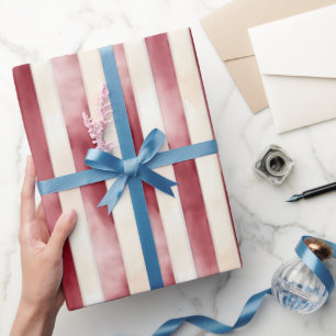 Papier Cadeau Journée de mariage Rayures Crème Rouge