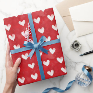 Papier Cadeau Journée de mariage romantique coeurs rouges et bla
